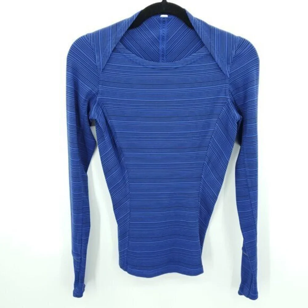 Lululemon Kanto Catch Me Long Sleeve 4 Kanto Stripe Sapphire Blue Black